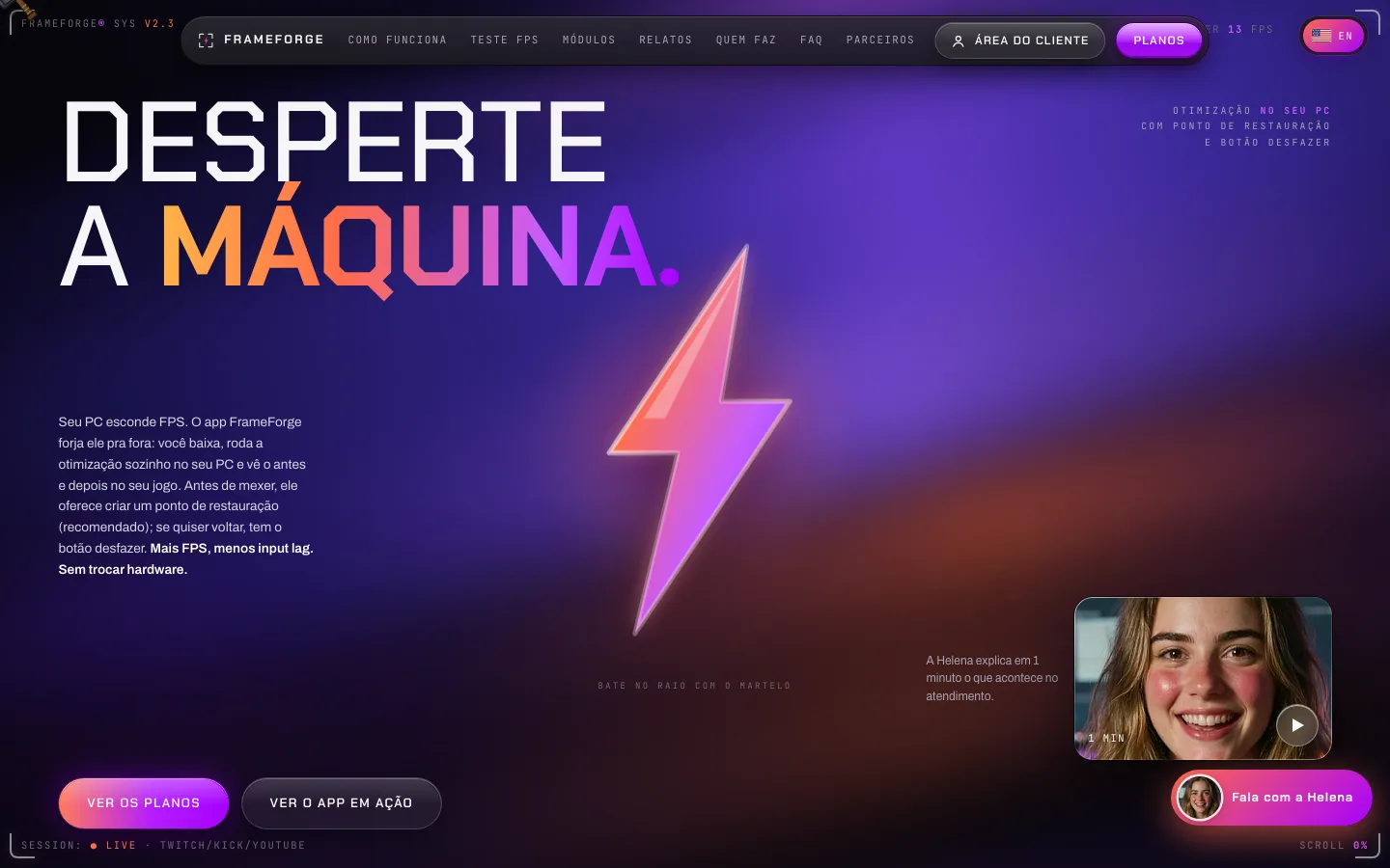 Página inicial do site do FrameForge